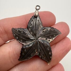 Vintage 925 Silver Abalone Mother of Pearl Starfish Carved Pendant Nautical